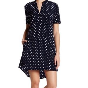 Cupcakes and Cashmere Navy Blue White Dot Anthropologie Shift Dress Small